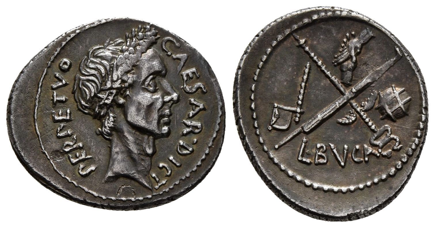 A Wonderfully Toned Denarius of Julius Caesar