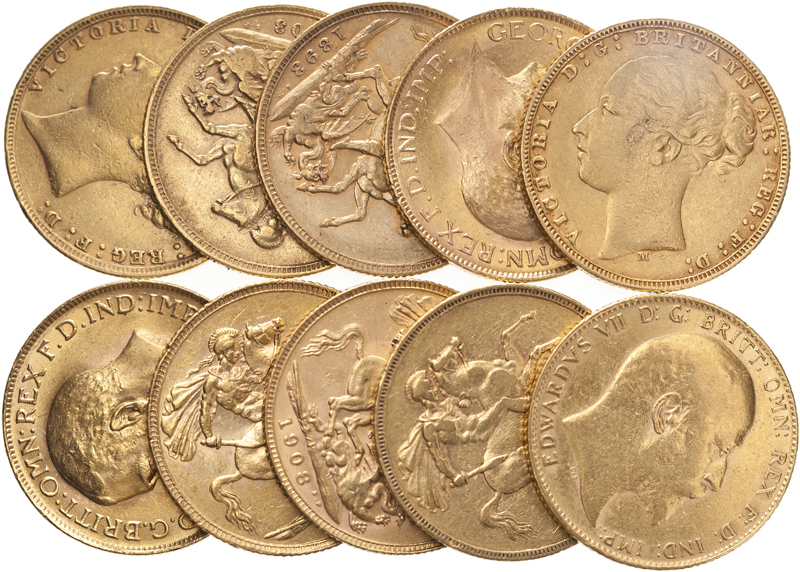 Group Of Edward Vii And Queen Victoria Gold Sovereigns