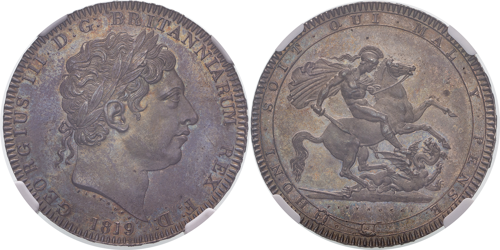 Lot 30: 1819 Silver Crown LIX on edge NGC MS 65 #6058405-006