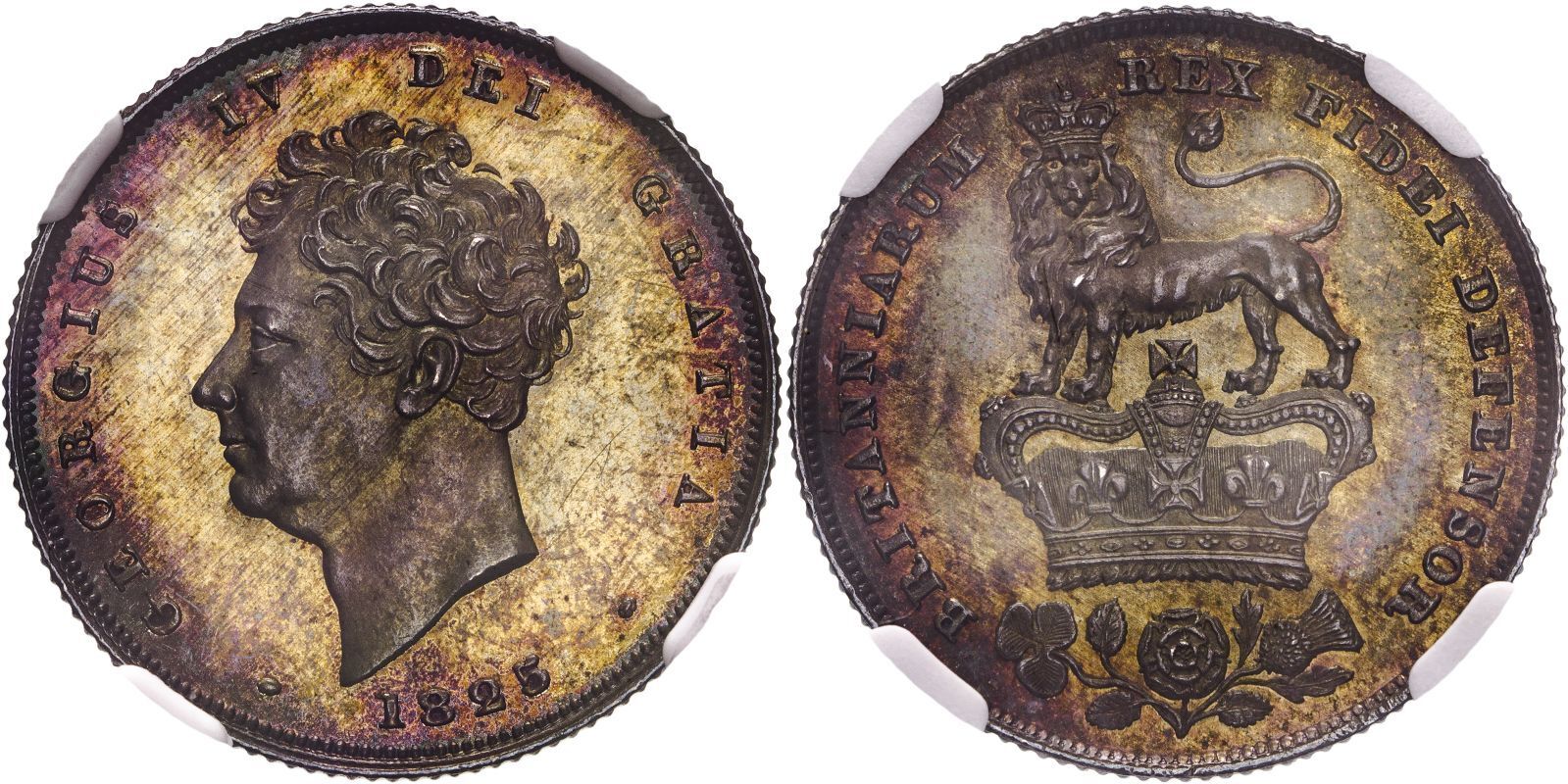 Lot 189 | United Kingdom George IV 1825 Silver Shilling Third Reverse Proof (Milled Edge) Equal-finest NGC PF 65 CAMEO #6319537-002
