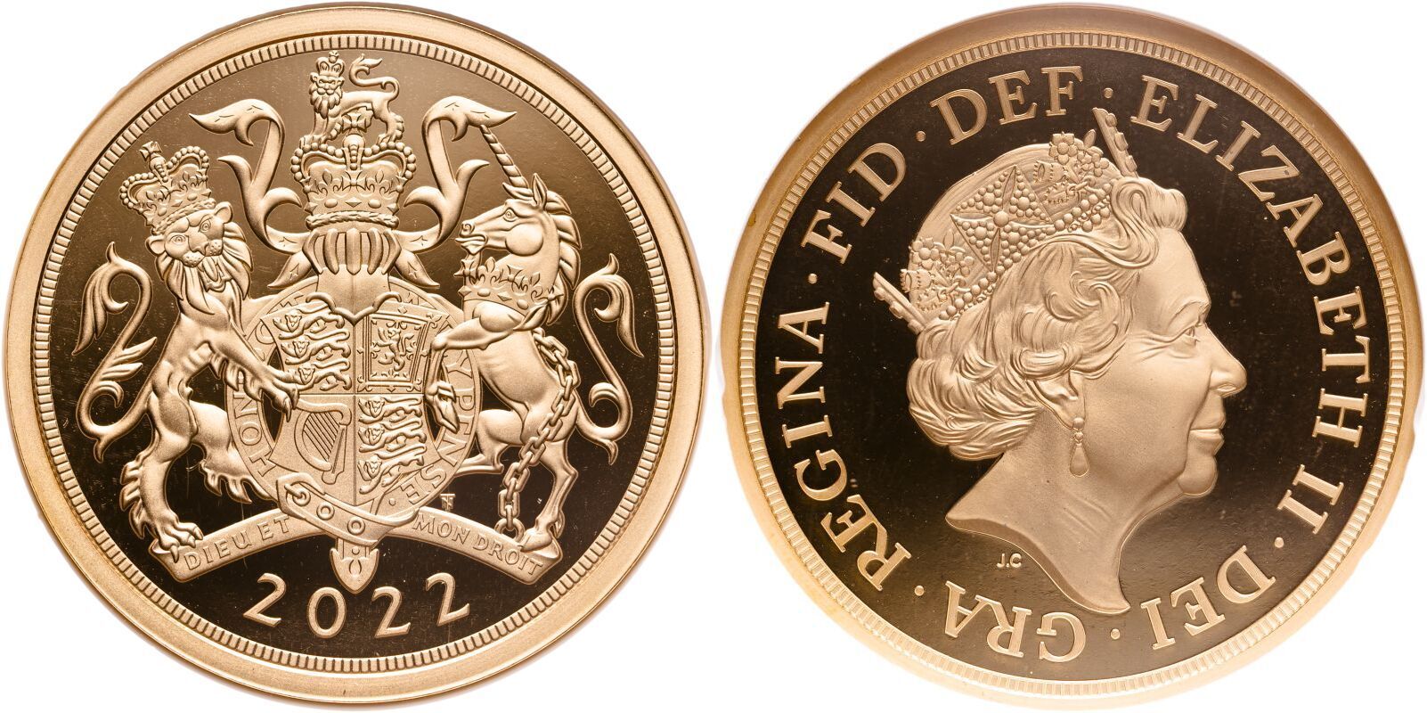 Lot 116 | United Kingdom Elizabeth II 2022 Gold 5 Pounds (5 Sovereigns) Platinum Jubilee Proof Pattern Piedfort NGC PF 70 ULTRA CAMEO #2880313-001 (AGW=2.3553 oz.)