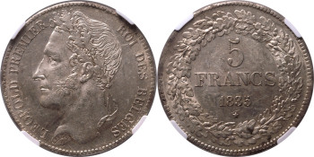 Belgium, Leopold I, 1835 5 Francs, Position B