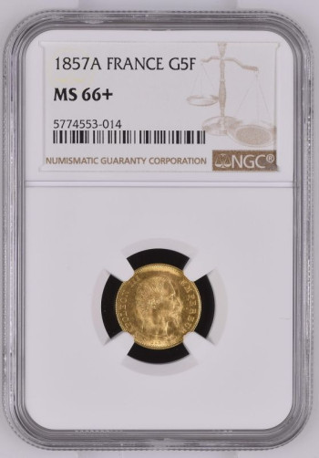France, Napoleon III, 1857-A Gold 5 Francs, Paris Mint