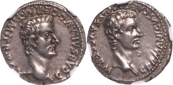 Ancient Rome, Roman Empire, Caligula (with Germanicus), (AD 37) AR Denarius