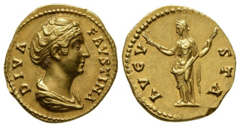 Ancient Rome, Roman Empire, Diva Faustina I (wife of Antoninus Pius) AV Aureus