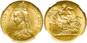 United Kingdom, Victoria, 1887 Gold 2 Pounds (Double Sovereign)