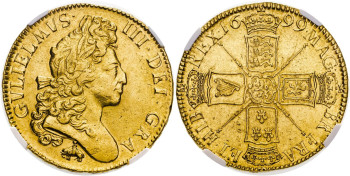 England, William III, 1699 Gold Five Guineas, Elephant and Castle