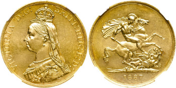 United Kingdom, Victoria, 1887 5 Pounds (Quintuple Sovereign)