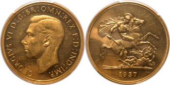 United Kingdom, George VI, 1937 Proof 5 Pounds (Quintuple Sovereign) 