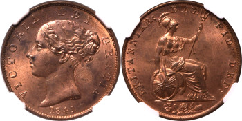 United Kingdom, Victoria, 1841 Halfpenny - NGC MS64 RB