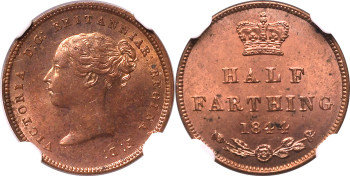 United Kingdom, Victoria, 1844 Half Farthing - NGC MS64 RB