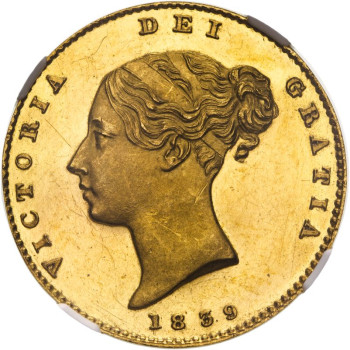 United Kingdom, Victoria, 1839 Proof Half-Sovereign, Plain Edge, Coin Alignment