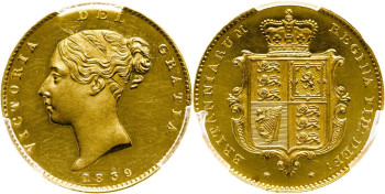 United Kingdom, Victoria, 1839 Proof Half-Sovereign, Plain Edge, Medal Alignment