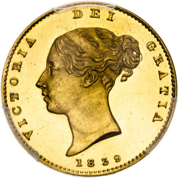 United Kingdom, Victoria, 1839 Proof Half-Sovereign, Plain Edge, Medal Alignment