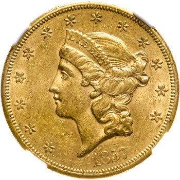 United States, 1857-S $20 Double Eagle, San Francisco