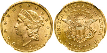 United States, 1860 $20 Double Eagle, Philadelphia