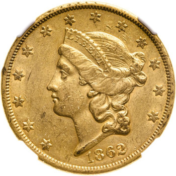 United States, 1862 S Gold 20 Dollars, NGC AU 53