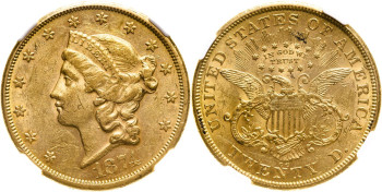 United States, 1874-CC $20 Double Eagle, Carson City